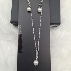 Elegant Silver Pearl Necklace and Earring Set